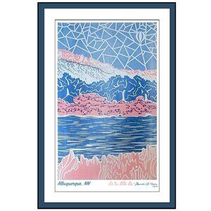 Shundiin Nakai Risograph of Rio Grande & Sandia Mountains, "Albuquerque NM"